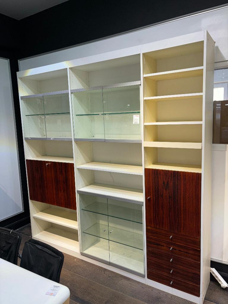 Meuble mural bicolore année 80 blanc, bois, verre, Enlèvement ou Envoi, ., Verre, .