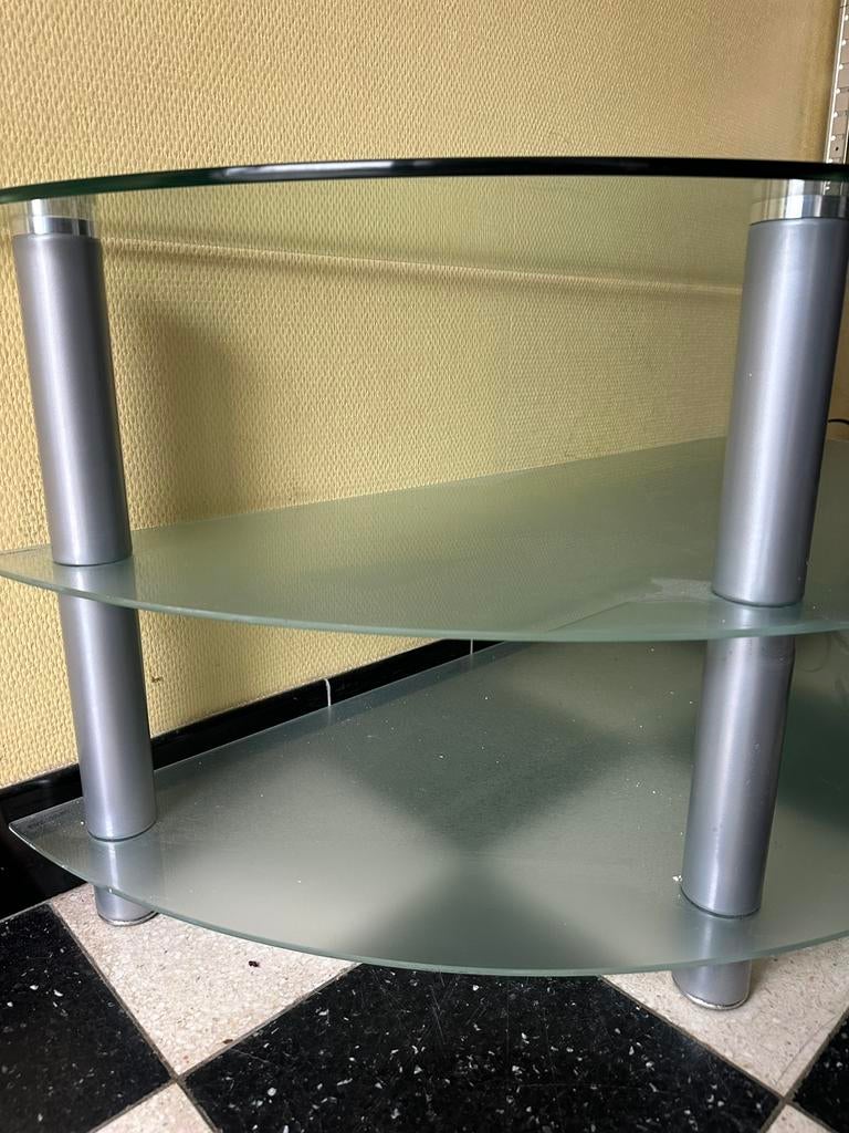 Meuble Tv en verre nickel, Enlèvement, Comme neuf, Verre