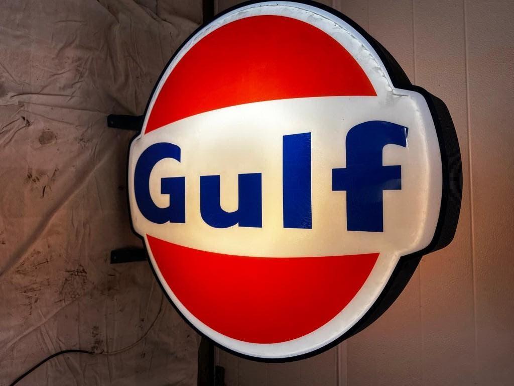 Oude Gulf dubbelzijdige reclame lichtbak 100cm vaste prijs!, Verzamelen, Merken en Reclamevoorwerpen, Ophalen, Gebruikt, Lichtbak of (neon) lamp