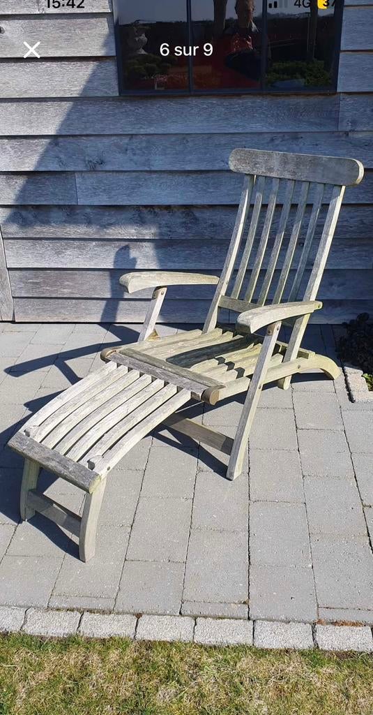 Transat en teck réglable et pliable, Enlèvement, Utilisé, Bois de teck, Réglable