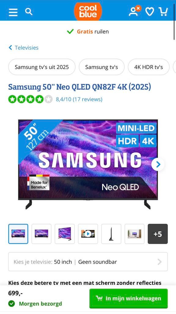 Samsung QE50QN82F — a 50” Neo QLED 4K (2025), Enlèvement, QLED, Samsung