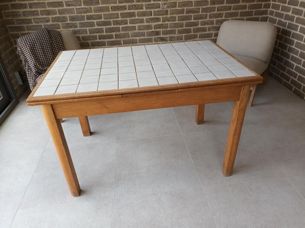 Vintage tafel met mooie stenen in, Ophalen, Zo goed als nieuw, 75 cm of meer, 60 cm of meer
