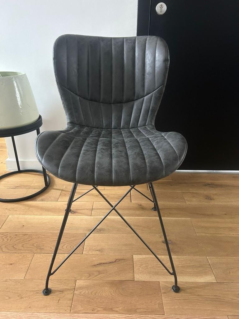 industr. eetkamerstoelen – metalen onderstel – vintage look, Huis en Inrichting, Stoelen, Ophalen, Gebruikt, Blauw, Modern
