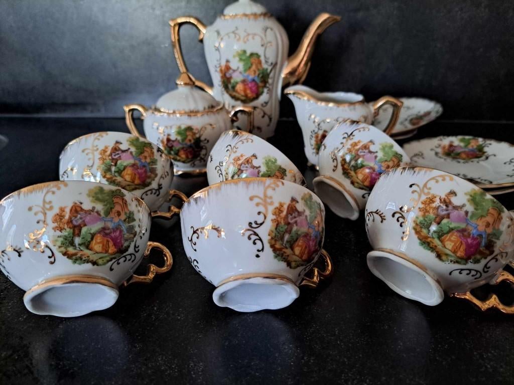 vintage thee of mokka servies barok, Ophalen of Verzenden