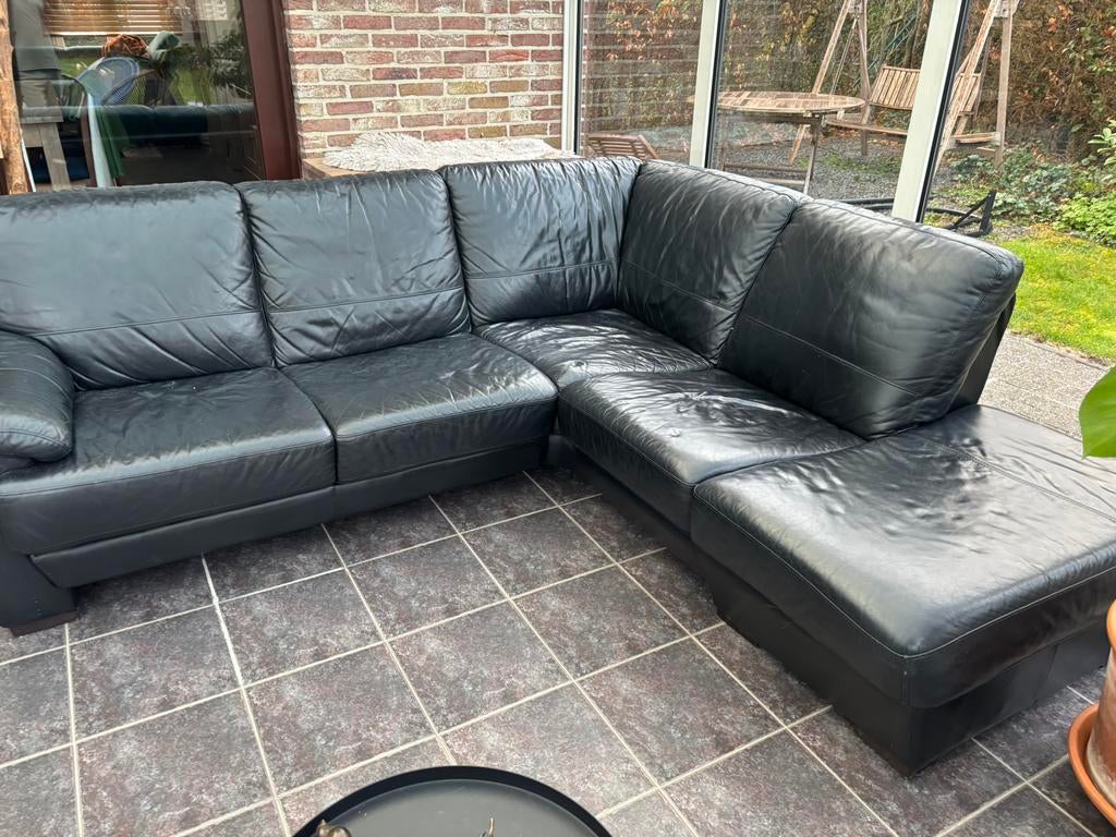 Lederen hoeksalon, Huis en Inrichting, Zetels | Complete zithoeken, Gebruikt, Leer, Ophalen