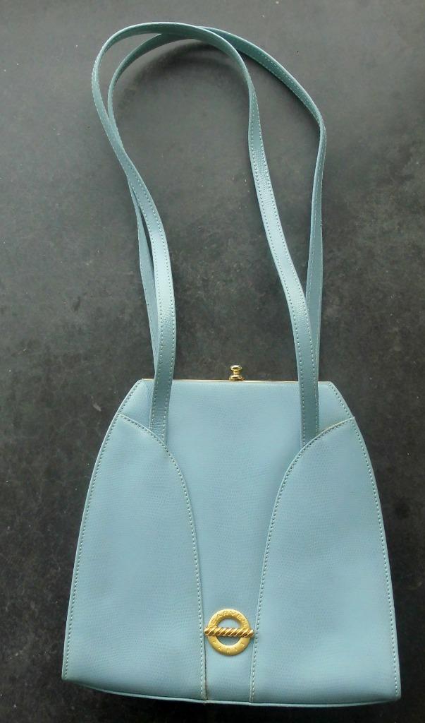 Sac en Cuir Bleu ciel " CARVEN  PARIS " 25 X 25 cm, Bijoux, Sacs & Beauté, Enlèvement ou Envoi, Utilisé, Bleu, Sac à bandoulière
