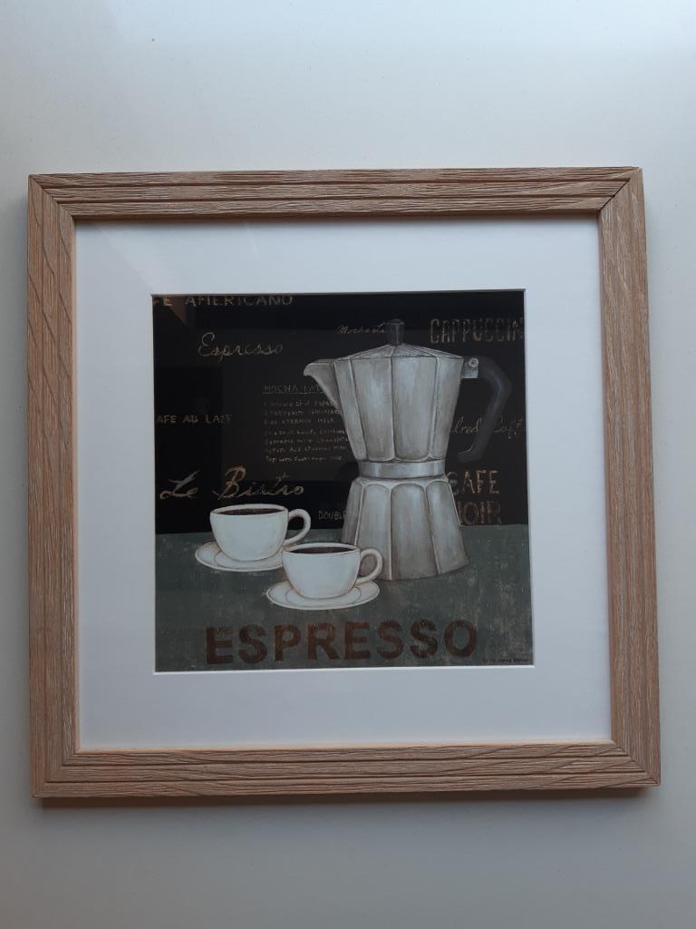 Reproductie espresso in kader van David Carter Brown, Antiek en Kunst, Kunst | Litho's en Zeefdrukken, Ophalen