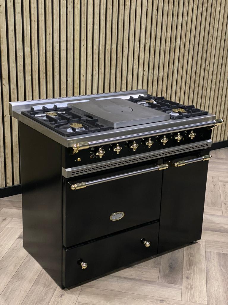 Luxe Lacanche Fornuis Zwart Gas + Messing + Warmhoudkast, Elektronische apparatuur, Zo goed als nieuw, Grill, Vrijstaand, Elektrisch