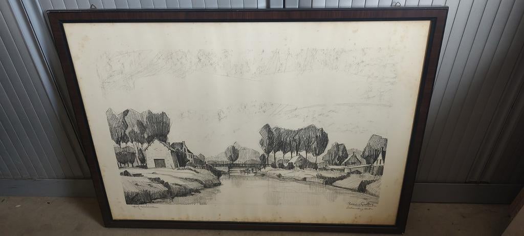 Tekening ets lito Romain Goeters Daknambrug getekend genumme, Ophalen of Verzenden