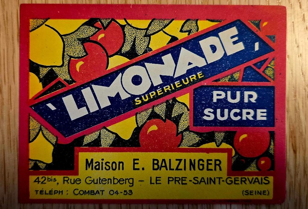 Balzinger Limonade Supérieure Etiquette ancienne - Label 131, Enlèvement ou Envoi, Autres types