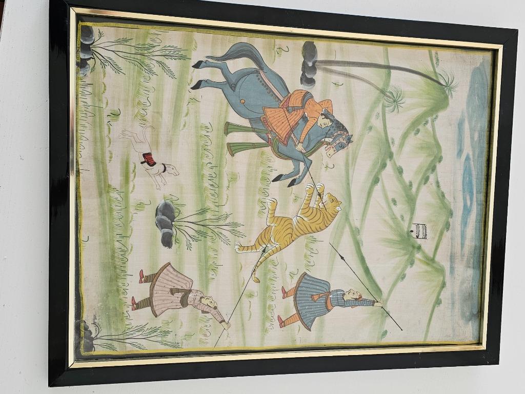 Peinture Sur Soie Encadré Rajasthan Art De Chasse Inde, Enlèvement ou Envoi
