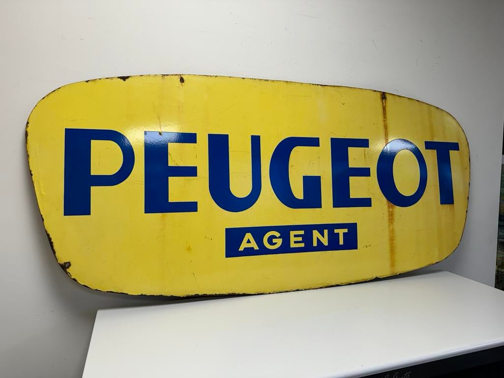 PEUGEOT emaille reclamebord XL, Verzamelen, Ophalen of Verzenden, Gebruikt, Reclamebord
