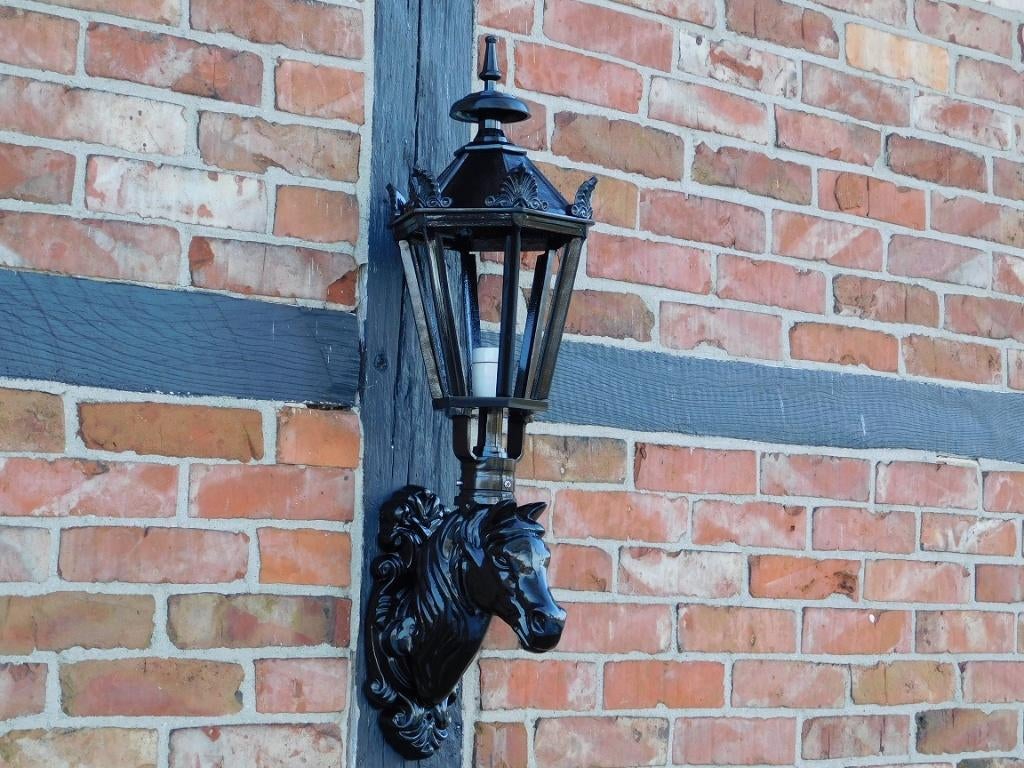 Nostalgische buitenlamp / wandlamp, paardenhoofd, zwart, Ophalen of Verzenden