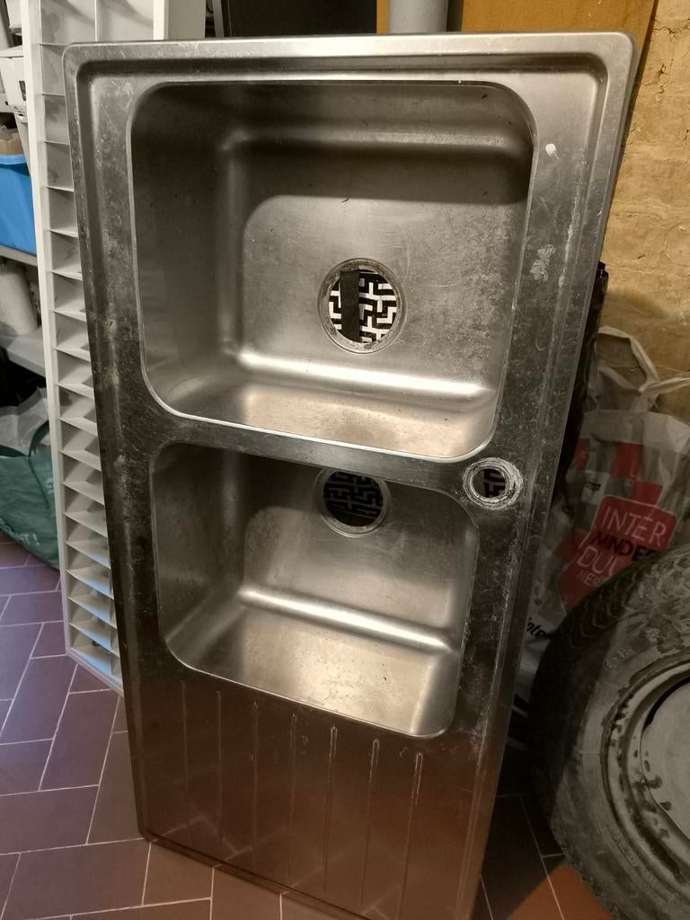 Évier d'inox double, Maison & Meubles, Enlèvement ou Envoi, Utilisé