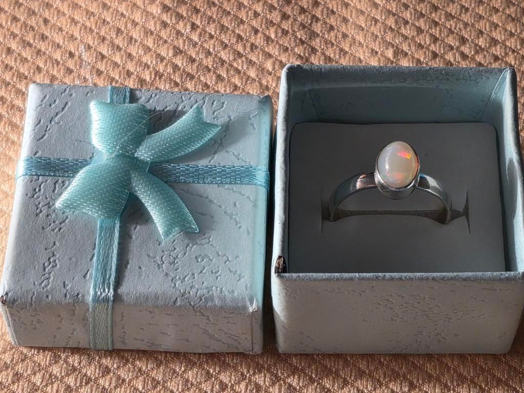 Bague en argent massif avec opale naturelle d'Éthiopie, Neuf, Enlèvement ou Envoi, 17 à 18, Argent