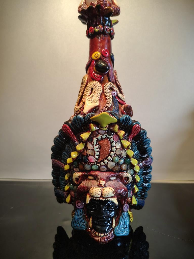 Magnifique Sculpture Totem "Guerrier Jaguar" - 33cm, Antiquités & Art, Art | Sculptures & Bois, Enlèvement ou Envoi