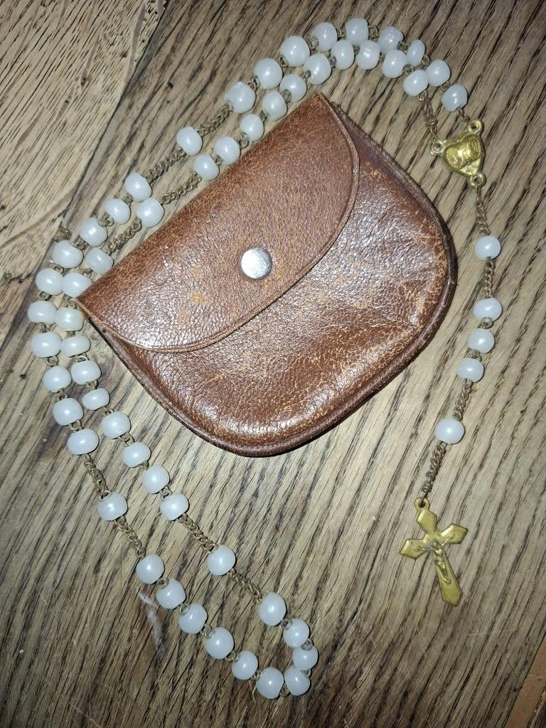 oude witte stenen paternoster maansteen, begin 1900, Antiek en Kunst, Ophalen of Verzenden