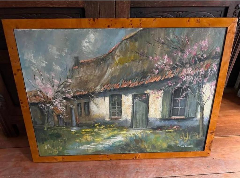 Schilderij met kader (75x56 cm) - hoeve - olie op doek, Enlèvement