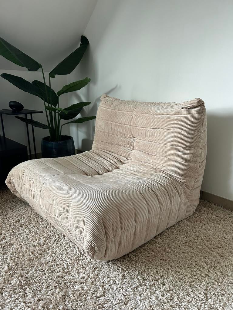 Eenzit lounge zetel - beige corduroy stof, Ophalen, Nieuw, Eenpersoons, Stof