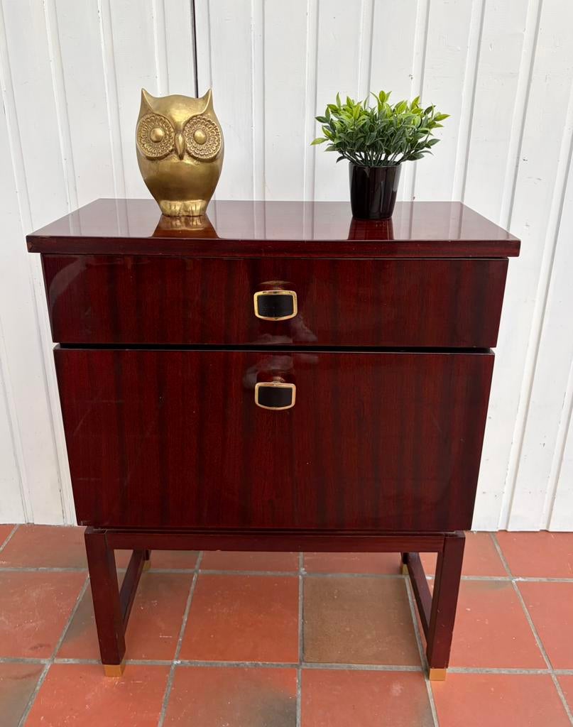 Vintage modernistisch nachtkastje/klein bijzetkastje, Huis en Inrichting, Slaapkamer | Nachtkastjes, Ophalen, Gebruikt, Hout