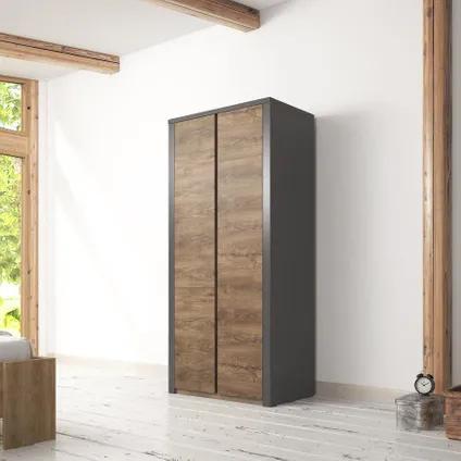 Industrieel - Kledingkast Monaco - Eiken - Grijs, Huis en Inrichting, Kasten | Kleerkasten, Ophalen, Zo goed als nieuw