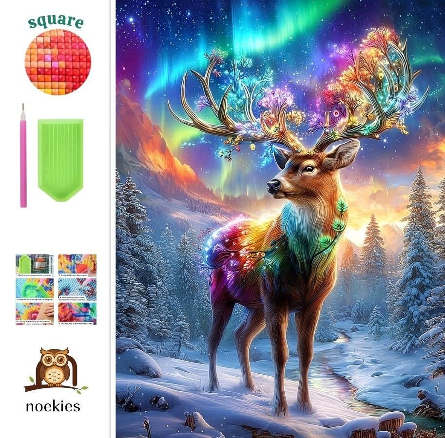 Peinture au diamant n 69 cerf coloré 50x40cm (carré), Hobby & Loisirs créatifs, Bricolage, Neuf, Diamond painting, Éducatif, Autocollant