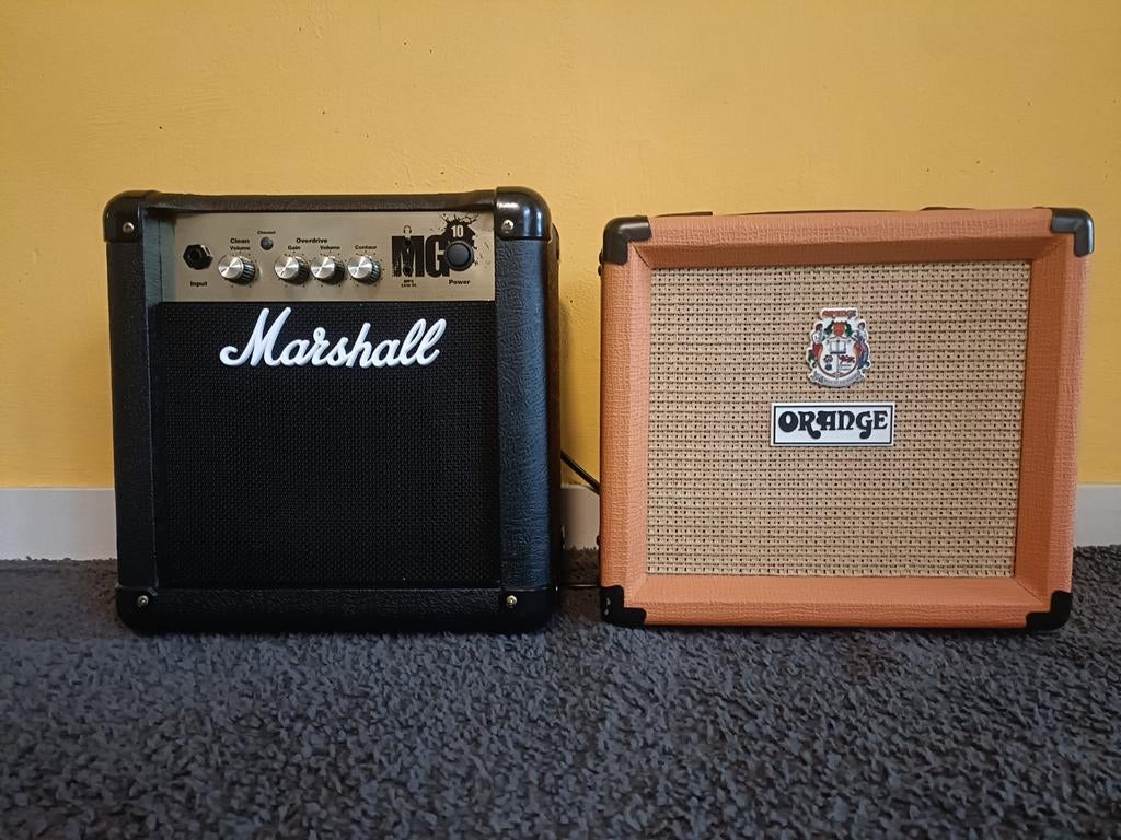 2 Gitaarversterkers: Orange Crush 12 & Marshall MG 10, Muziek en Instrumenten, Ophalen of Verzenden, Gebruikt, Gitaar, Minder dan 50 watt