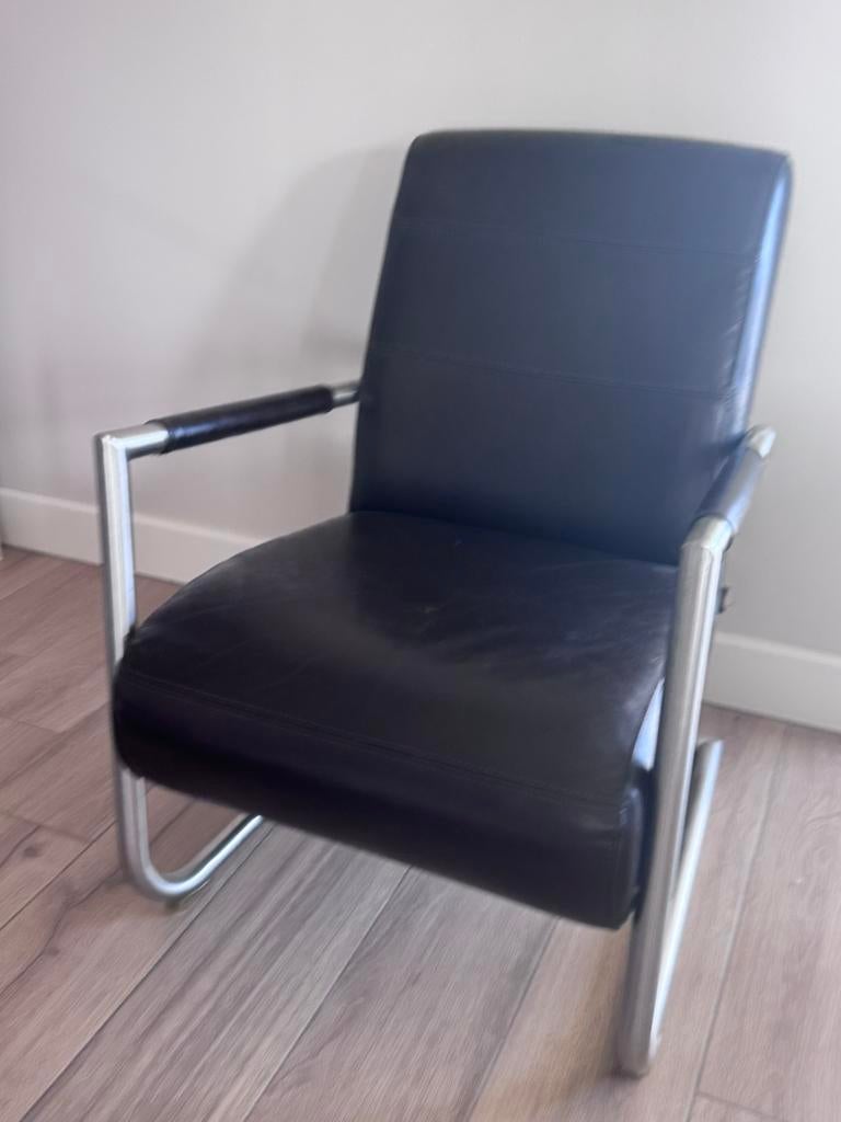 Zwarte leren relaxzetel, Huis en Inrichting, Ophalen, Zo goed als nieuw, Leer
