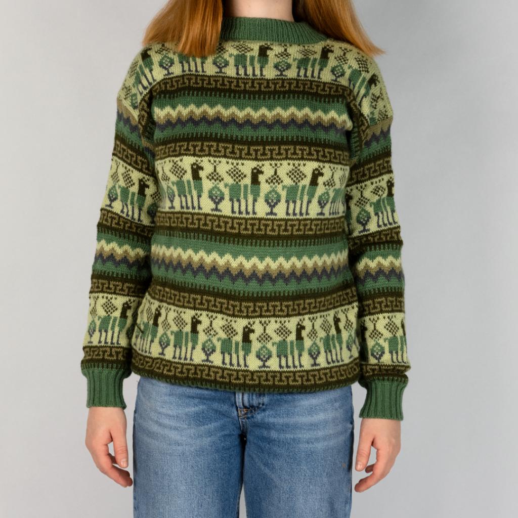 Alpaka Trui Groen met Patroon Gr L uit Peru (S;M;L), ANDERE, Verzenden, Maat 42/44 (L), Nieuw