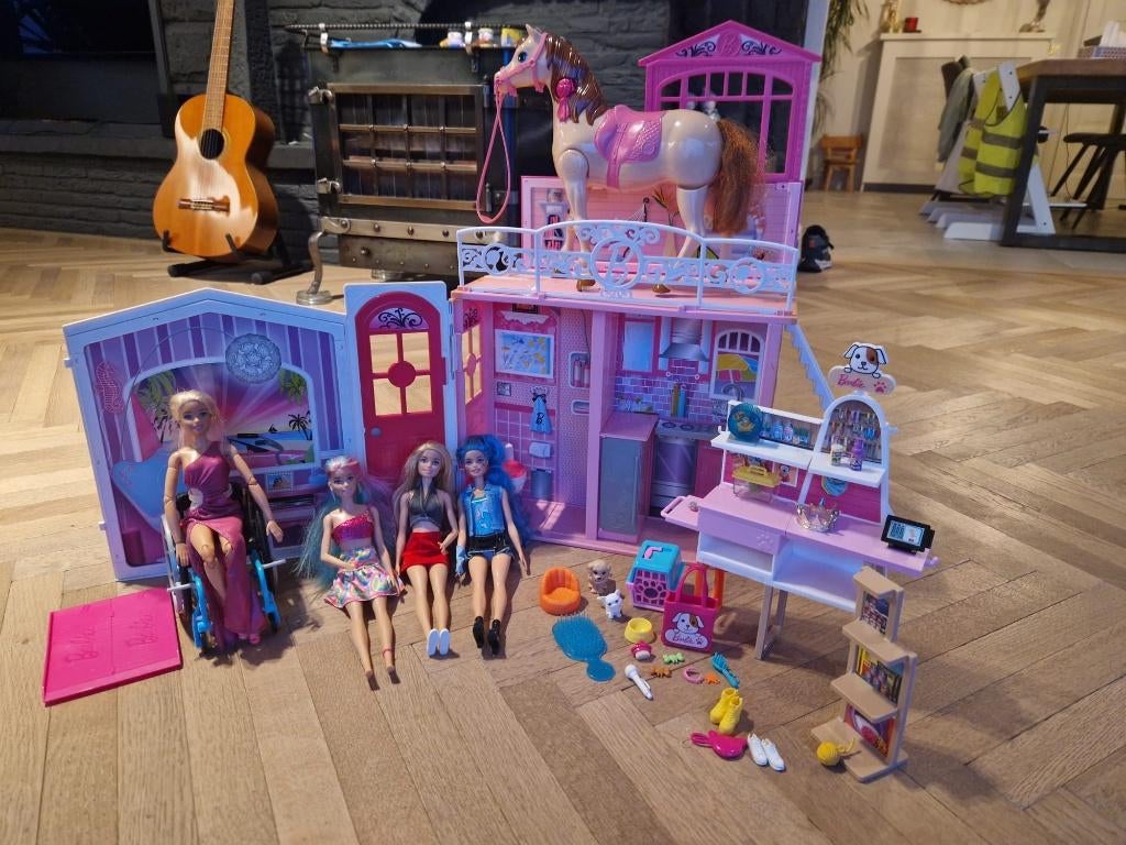 Uitgebreide Barbiecollectie (huis, paard, rolstoel etc…), Kinderen en Baby's, Ophalen, Gebruikt