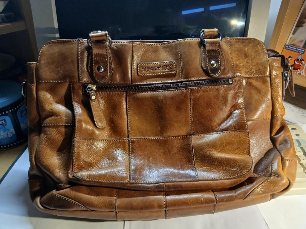 Handtas cognackleur leder Hill Burry, Ophalen of Verzenden
