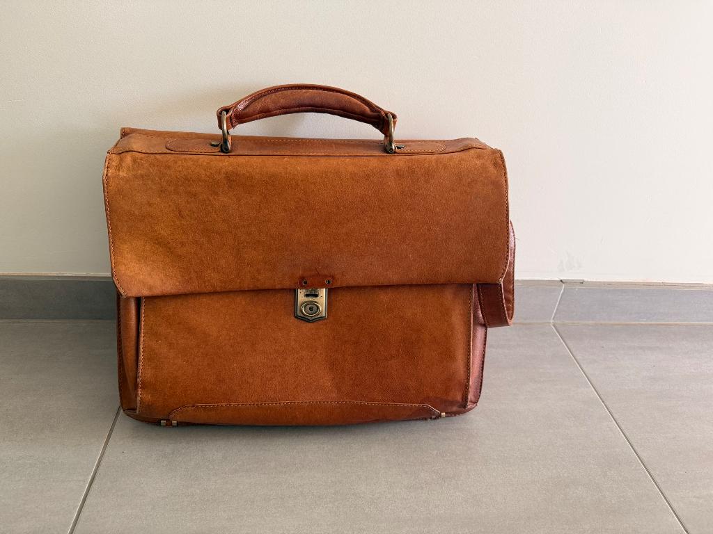 Grote Lederen Boekentas / Aktetas, Ophalen, Gebruikt, Bruin, Aktetas of Boekentas