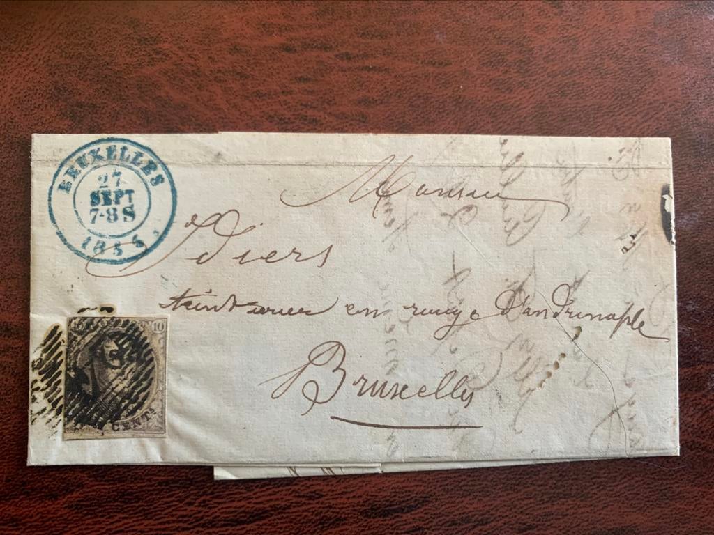 Belgique très beau timbre sur lettre 1855, Enlèvement ou Envoi, Lettre