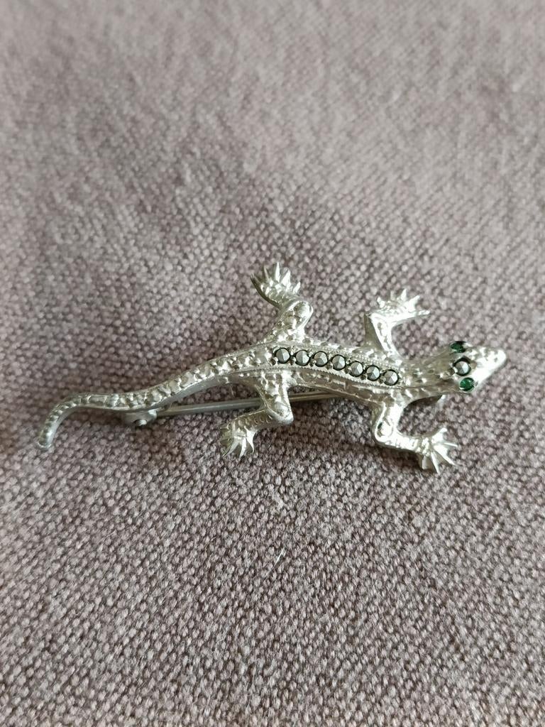Broche lézard en argent et marcassite, Bijoux, Sacs & Beauté, Enlèvement ou Envoi, Argent