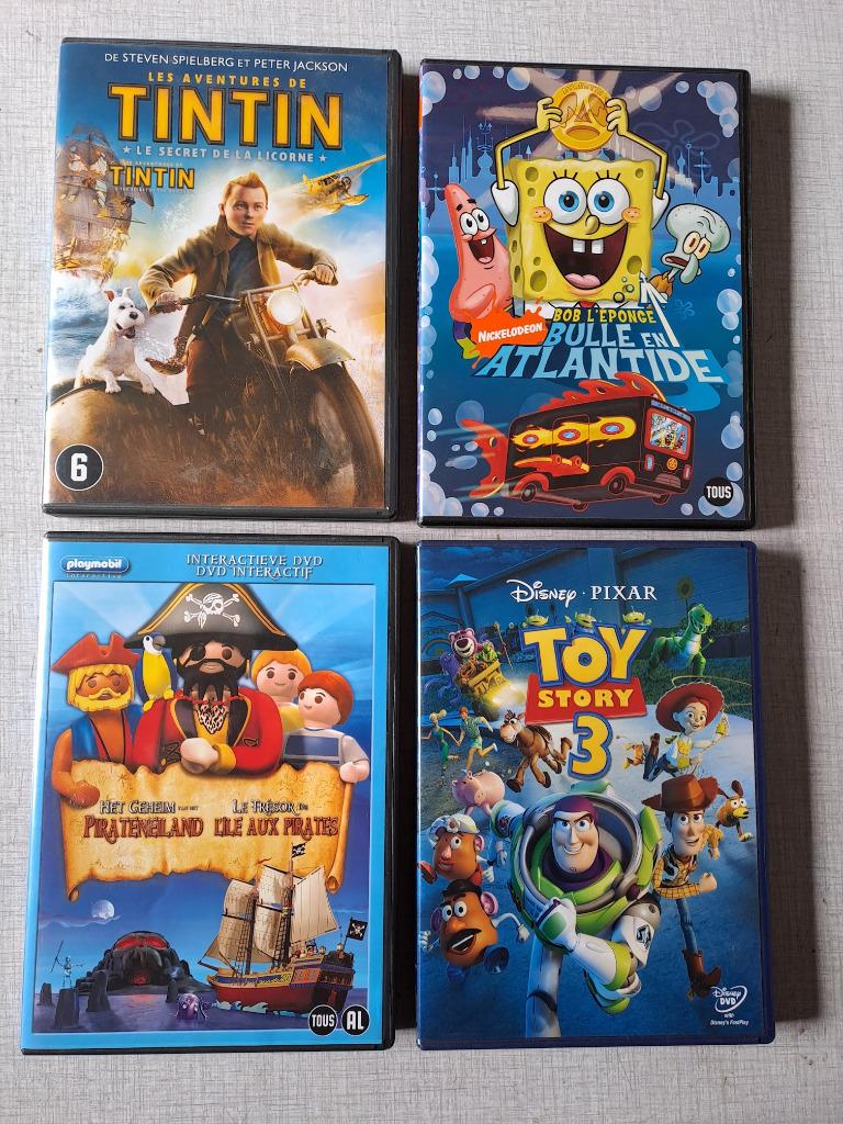 Lot de 4 DVD : Bob l’éponge,Tintin, Toy Story…, Enlèvement ou Envoi, Comme neuf