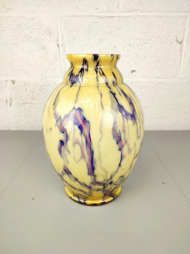 Grote gemarmerde Scailmont art deco vaas, Antiquités & Art, Antiquités | Verre & Cristal, Enlèvement ou Envoi