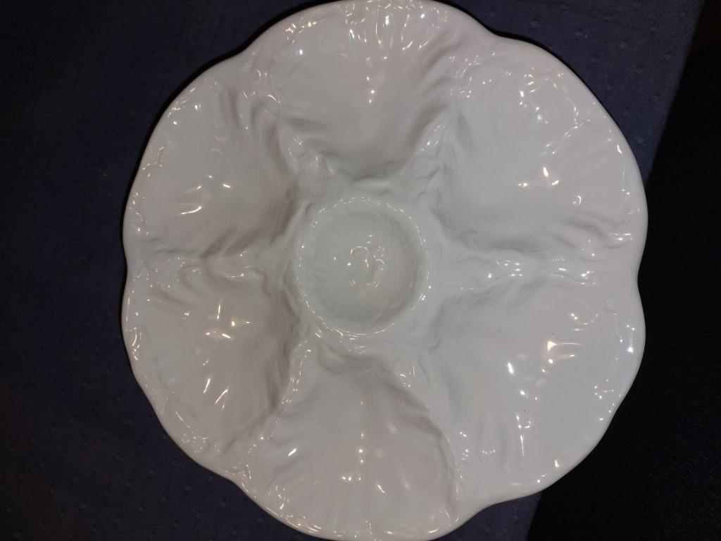 6 witte oesterborden Gien, Antiek en Kunst, Ophalen