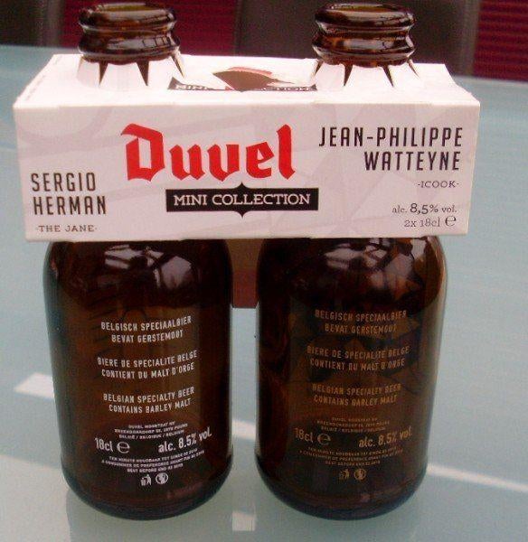 2 lege mini-flesjes van Duvel van 2 topchefs, Verzamelen, Ophalen of Verzenden, Gebruikt, Flesje(s), Duvel