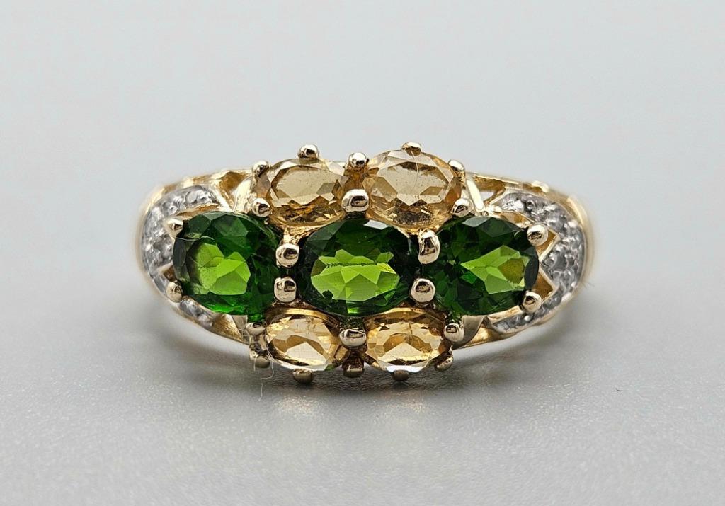 Bague vintage en or avec émeraude, citrine et diamant.2025/1, Bijoux, Sacs & Beauté, Comme neuf, Or, 17 à 18, Jaune