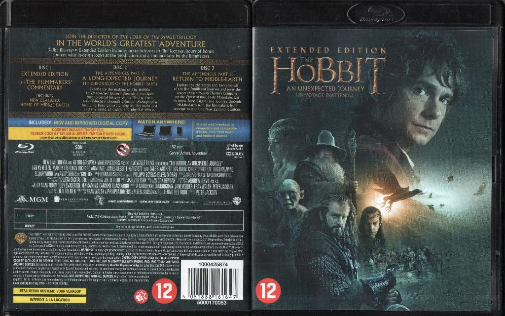 the hobbit 1 (blu-ray + 2 blu-ray bonus) nieuw, Ophalen of Verzenden, Zo goed als nieuw, Avontuur