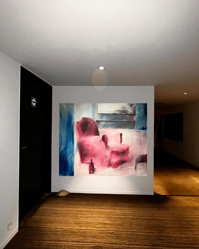 Schilderij peinture painting ‘Take a seat’ 100x120, Ophalen