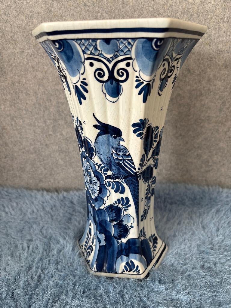 zeshoekige Delfts blauwe vaas Keramiekfabriek Velsen, Ophalen of Verzenden