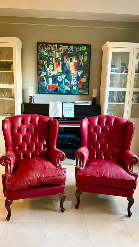 Chesterfield-stijl leren fauteuils, Ophalen, Gebruikt, Chesterfield, 50 tot 75 cm