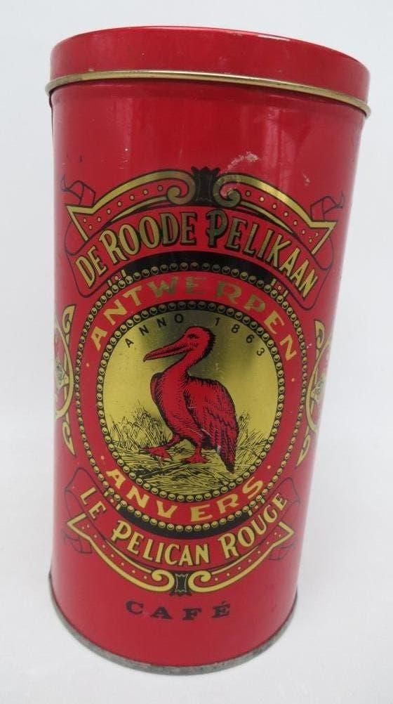 oude lege blikken doos De roode pelikaan Antwerpen, Verzamelen, Ophalen of Verzenden, Gebruikt, Koffie, Overige merken