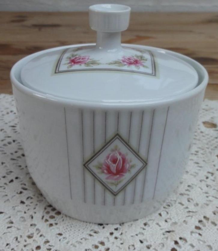 Vintage porseleinen suikerpot met roze roosjes, Alka kunst, -, Comme neuf, Autres types, Autres styles