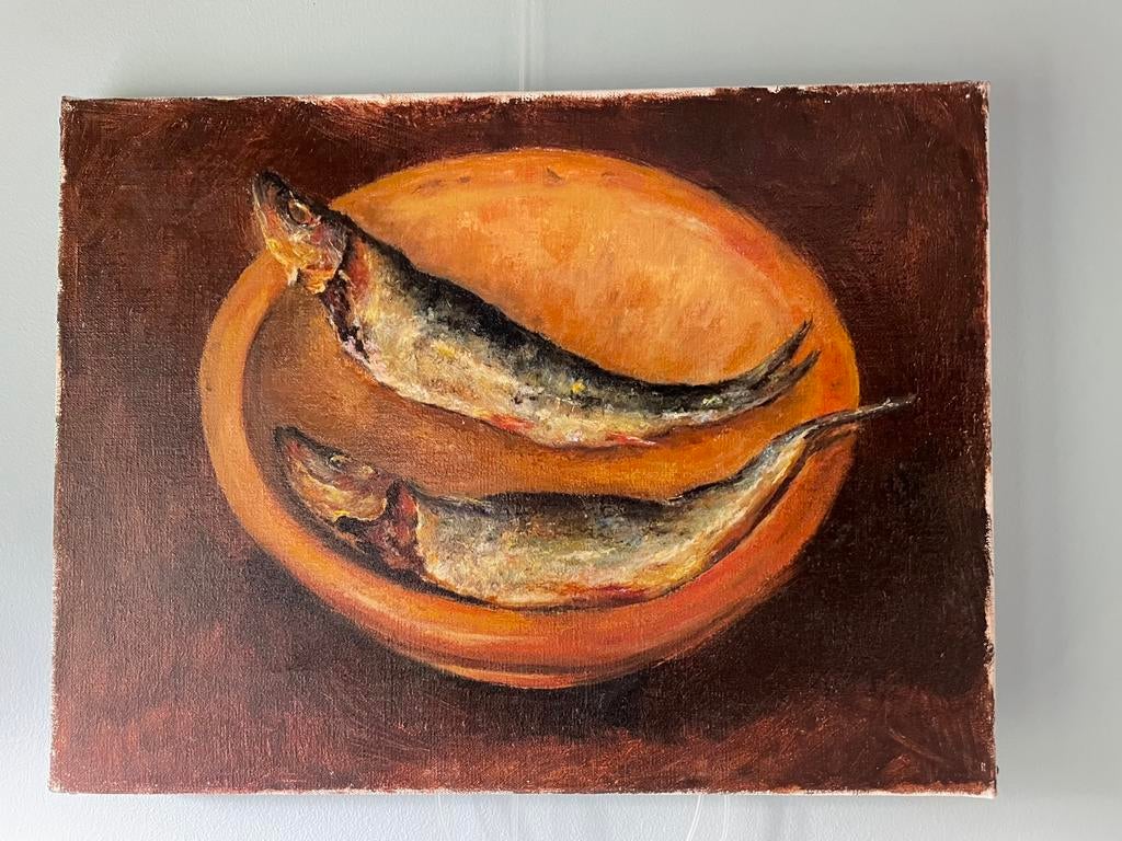 Twee makrelen, olie op canvas, Antiek en Kunst, Ophalen of Verzenden