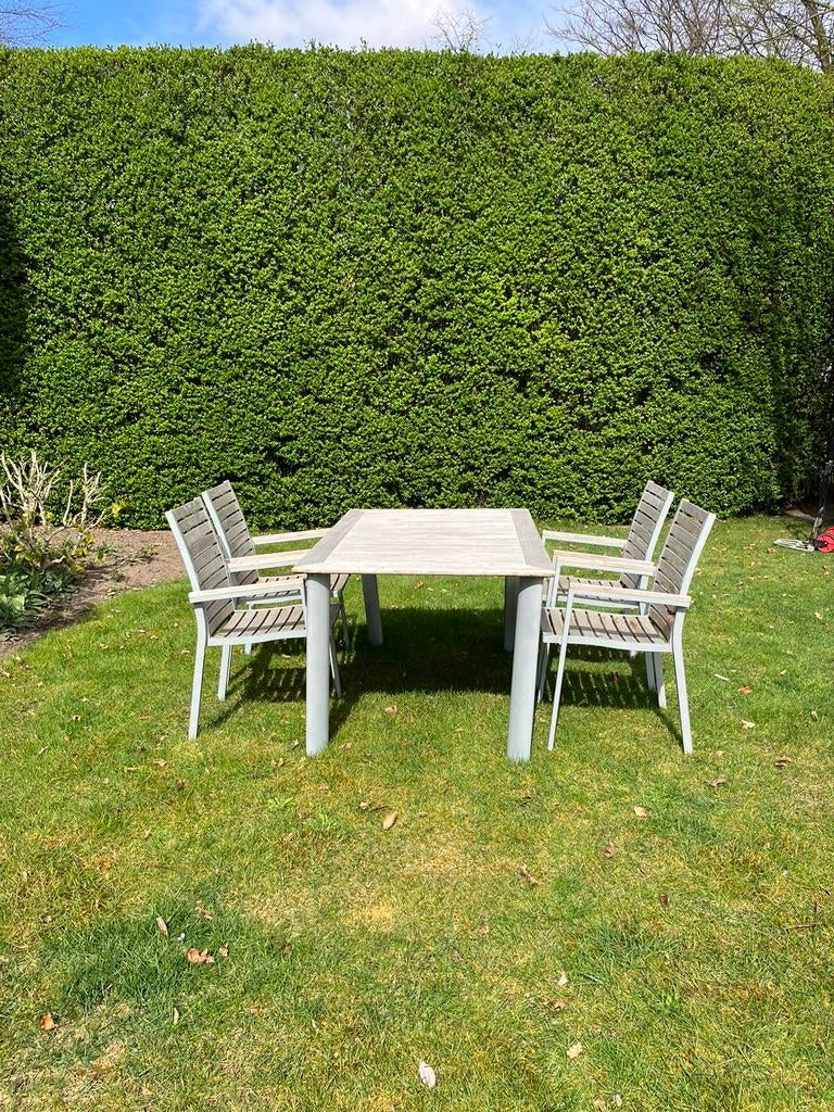 Tuintafel met 4 tuinstoelen, merk Bristol, Chaise, Salons de jardin, Utilisé, Bois