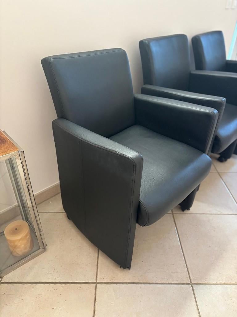 3 Leren stoelen – gratis af te halen, Huis en Inrichting, Stoelen, Gebruikt, Drie, Leer, Zwart, Ophalen
