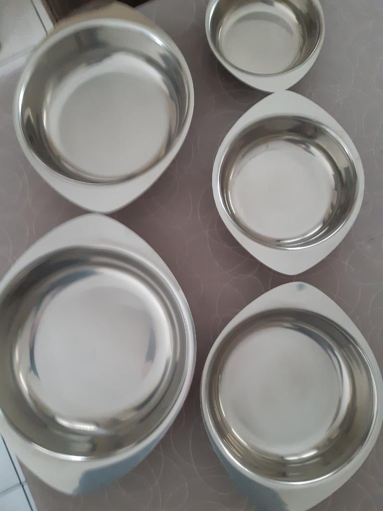 5 inox's schalen, potjes van klein naar groot, Ophalen of Verzenden, Zo goed als nieuw