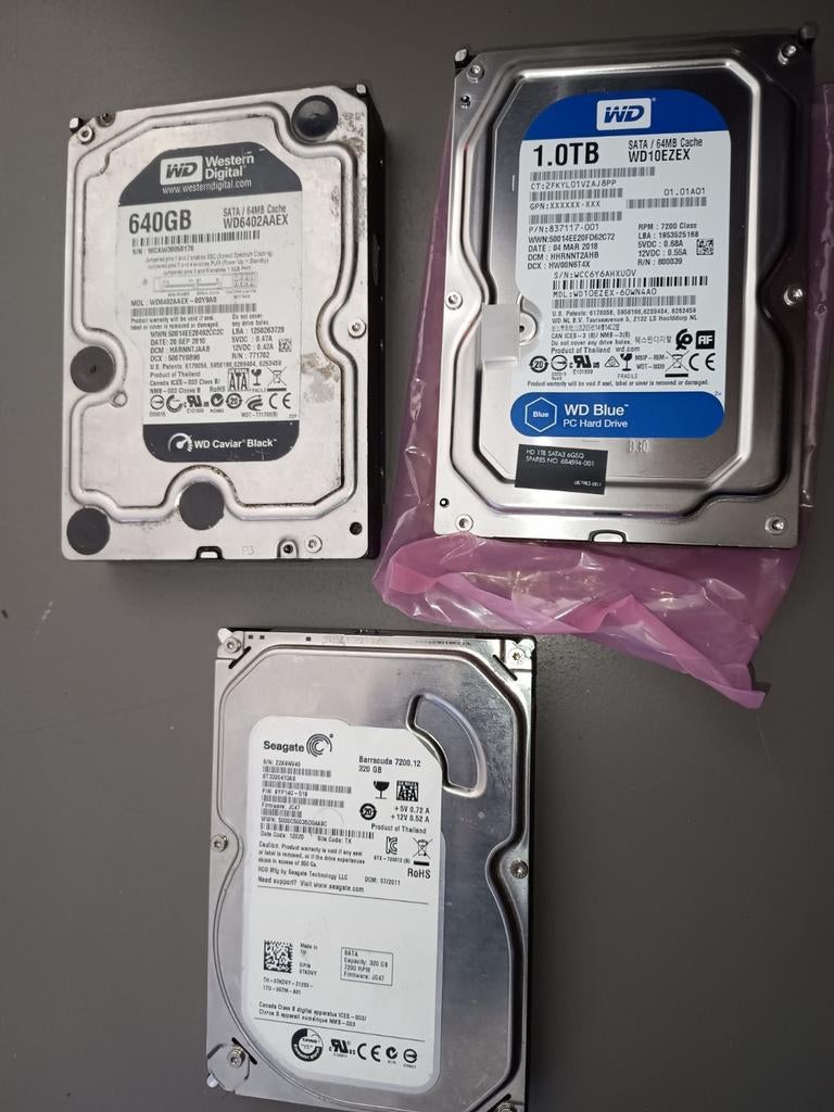 3 x hard drives werking onbekend, Informatique & Logiciels, Disques durs, Enlèvement ou Envoi, HDD, Interne, Western Digital (WD)